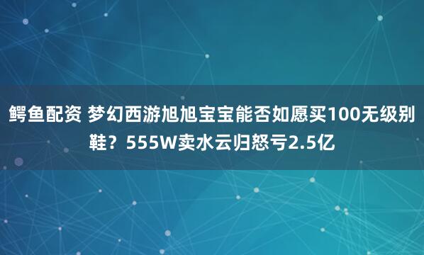 鳄鱼配资 梦幻西游旭旭宝宝能否如愿买100无级别鞋?555W卖水云归怒亏2.5亿